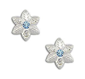 Brinco folheado a prata em forma de flor com pedras de stras