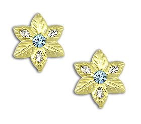 Brinco folheado a ouro em forma de flor com pedras de strass